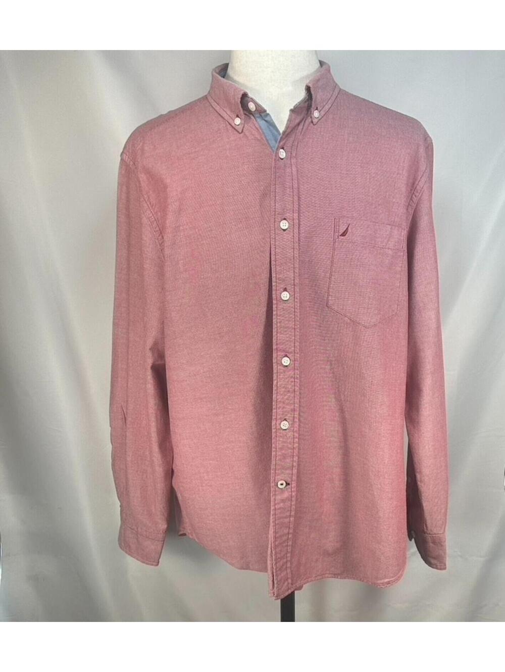 Nautica 100% Cotton Logo Pocketed Button Up Red Mens XL